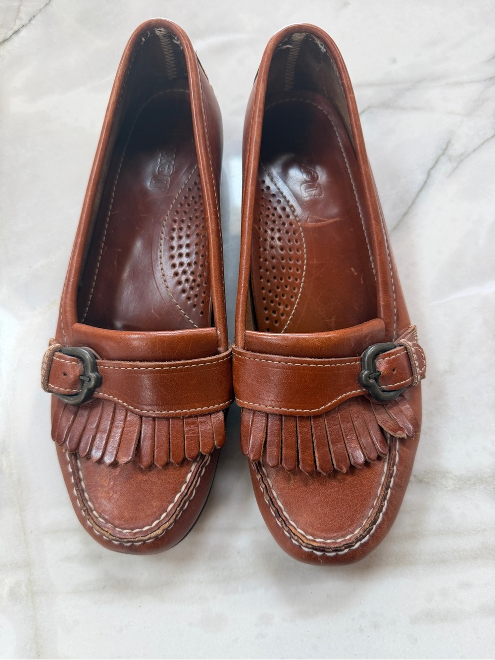 Vintage Dexter Leather Kiltie Loafers Size 9.5 80s Brown Buckle Made Fringe